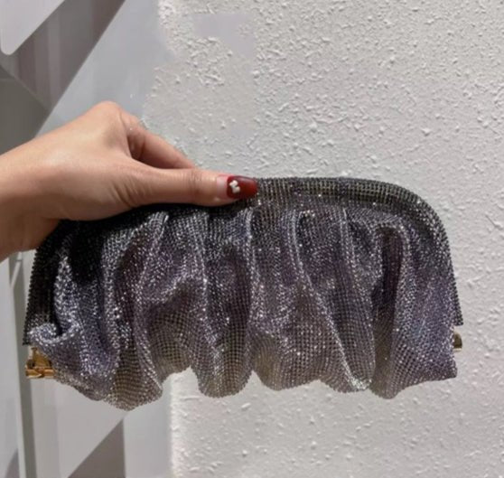 Full of Diamond Pleated Clouds Dinner Bag One Shoulder Crossbody Clamp Women's Bag (MAC257)