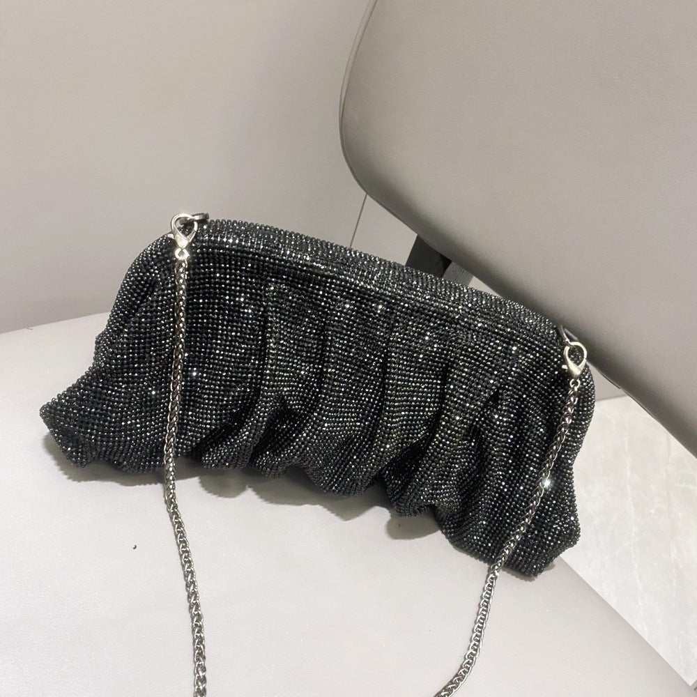 Full of Diamond Pleated Clouds Dinner Bag One Shoulder Crossbody Clamp Women's Bag (MAC257)