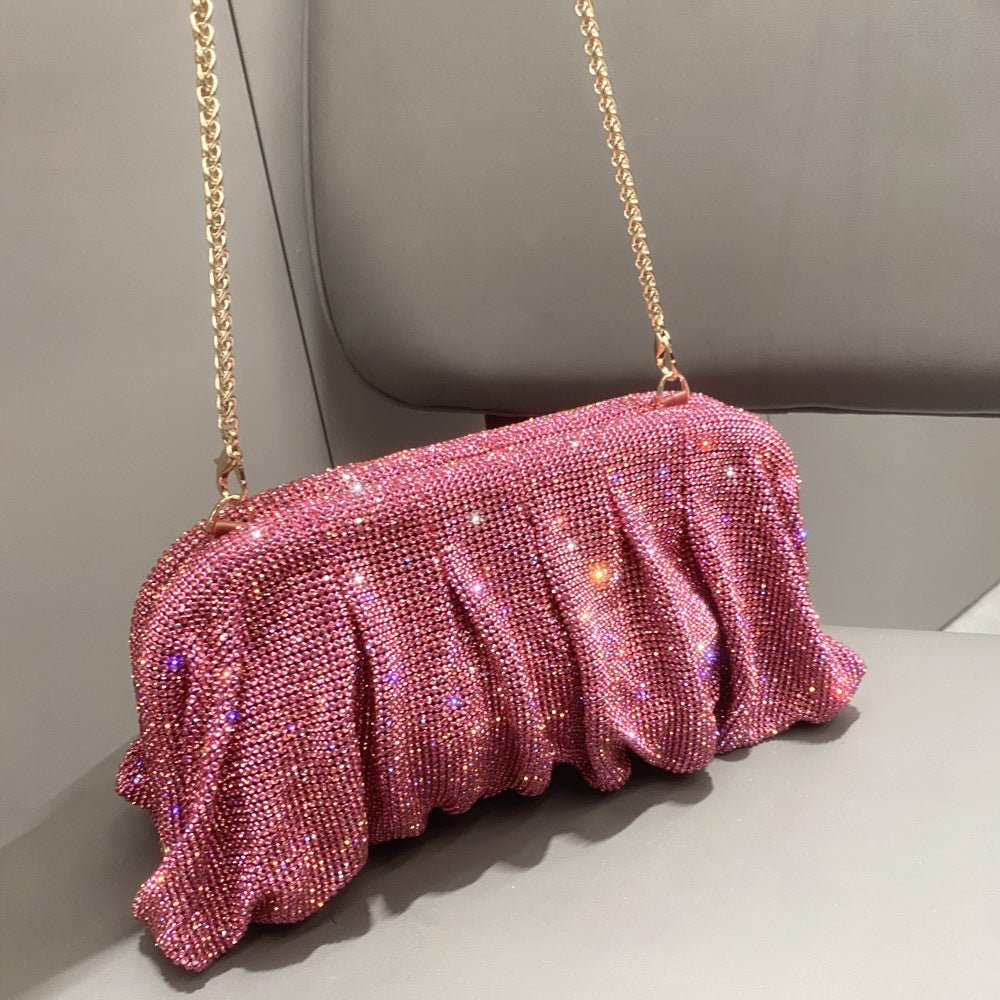 Full of Diamond Pleated Clouds Dinner Bag One Shoulder Crossbody Clamp Women's Bag (MAC257)