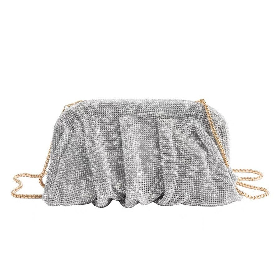 Full of Diamond Pleated Clouds Dinner Bag One Shoulder Crossbody Clamp Women's Bag (MAC257)