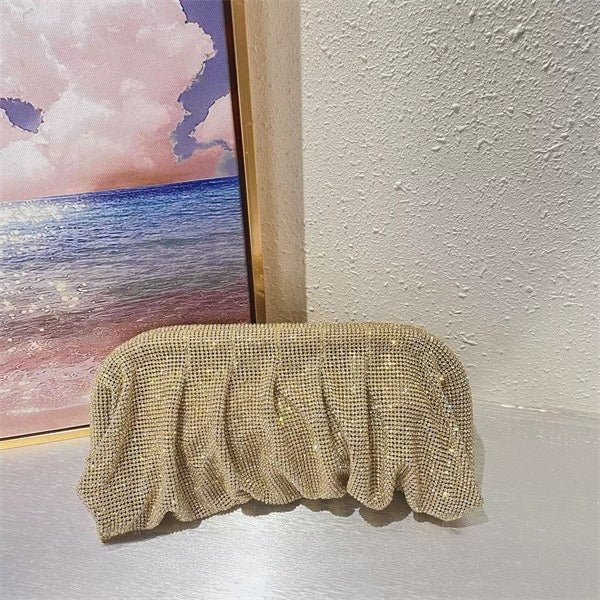 Full of Diamond Pleated Clouds Dinner Bag One Shoulder Crossbody Clamp Women's Bag (MAC257)