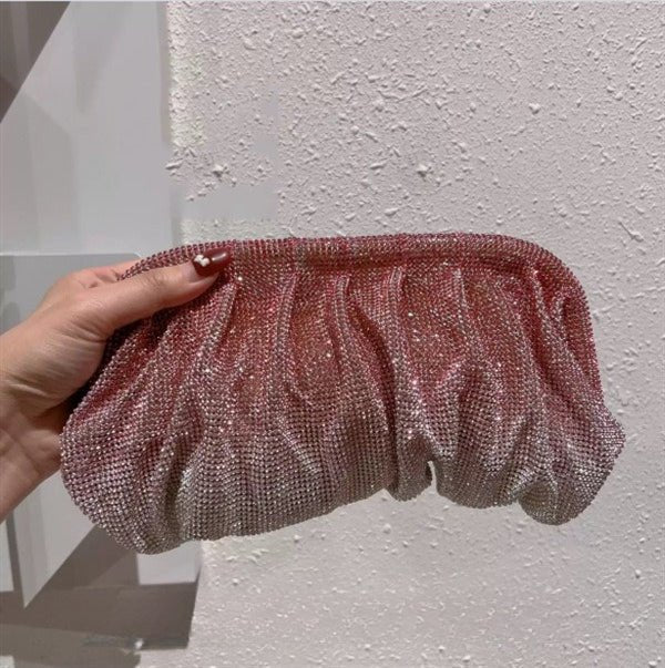 Full of Diamond Pleated Clouds Dinner Bag One Shoulder Crossbody Clamp Women's Bag (MAC257)