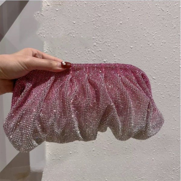 Full of Diamond Pleated Clouds Dinner Bag One Shoulder Crossbody Clamp Women's Bag (MAC257)