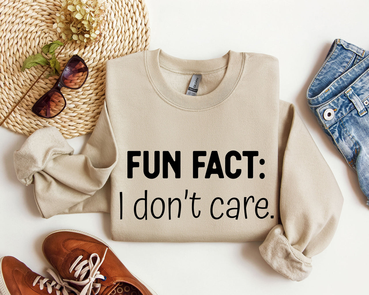 Fun Fact I Don't Care Sarcastic College Humor Statement Graphic Edition Sweatshirt