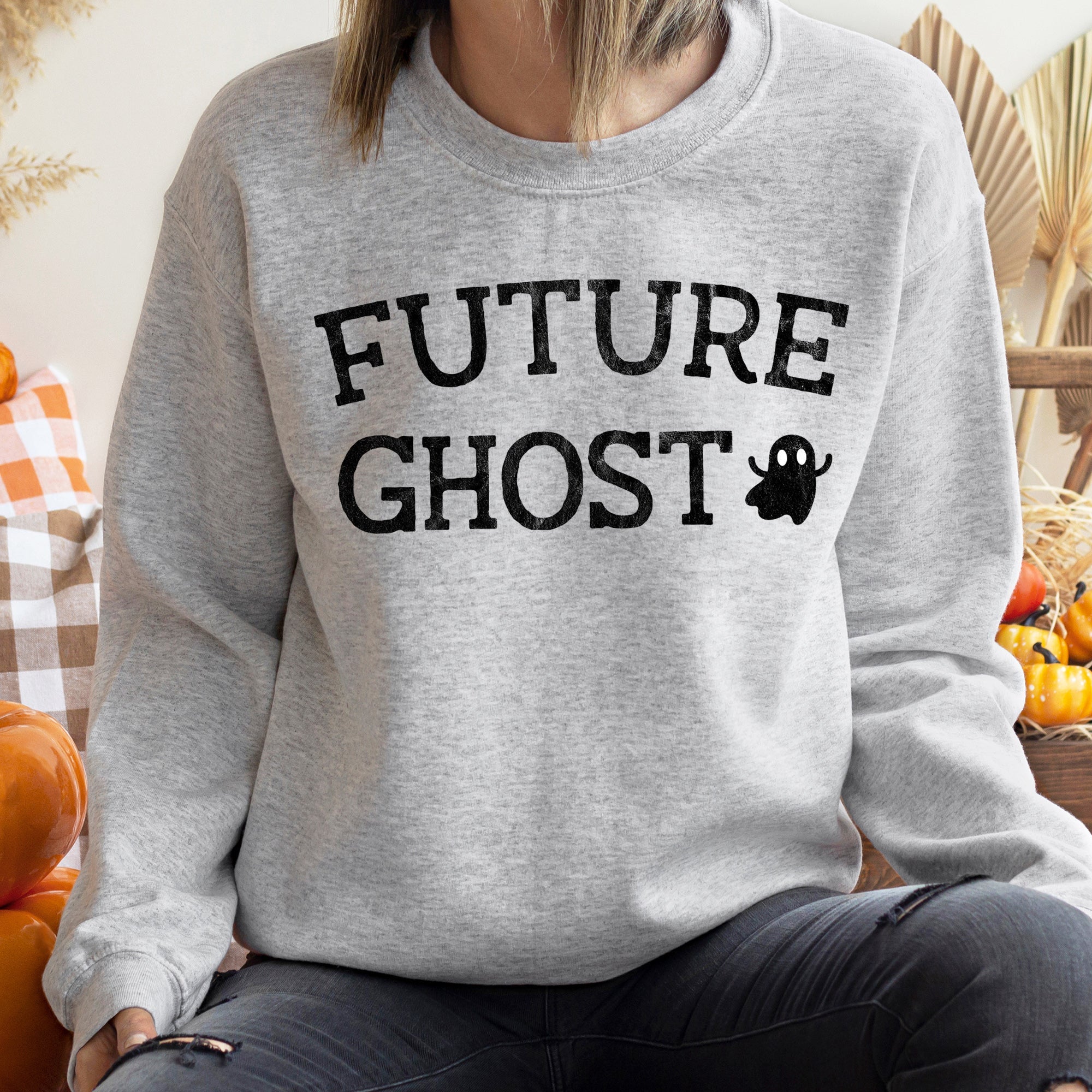 Future Ghost Halloween Nighttime Spirit Illustration With Eerie Glow And Cozy Comfort Sweatshirt