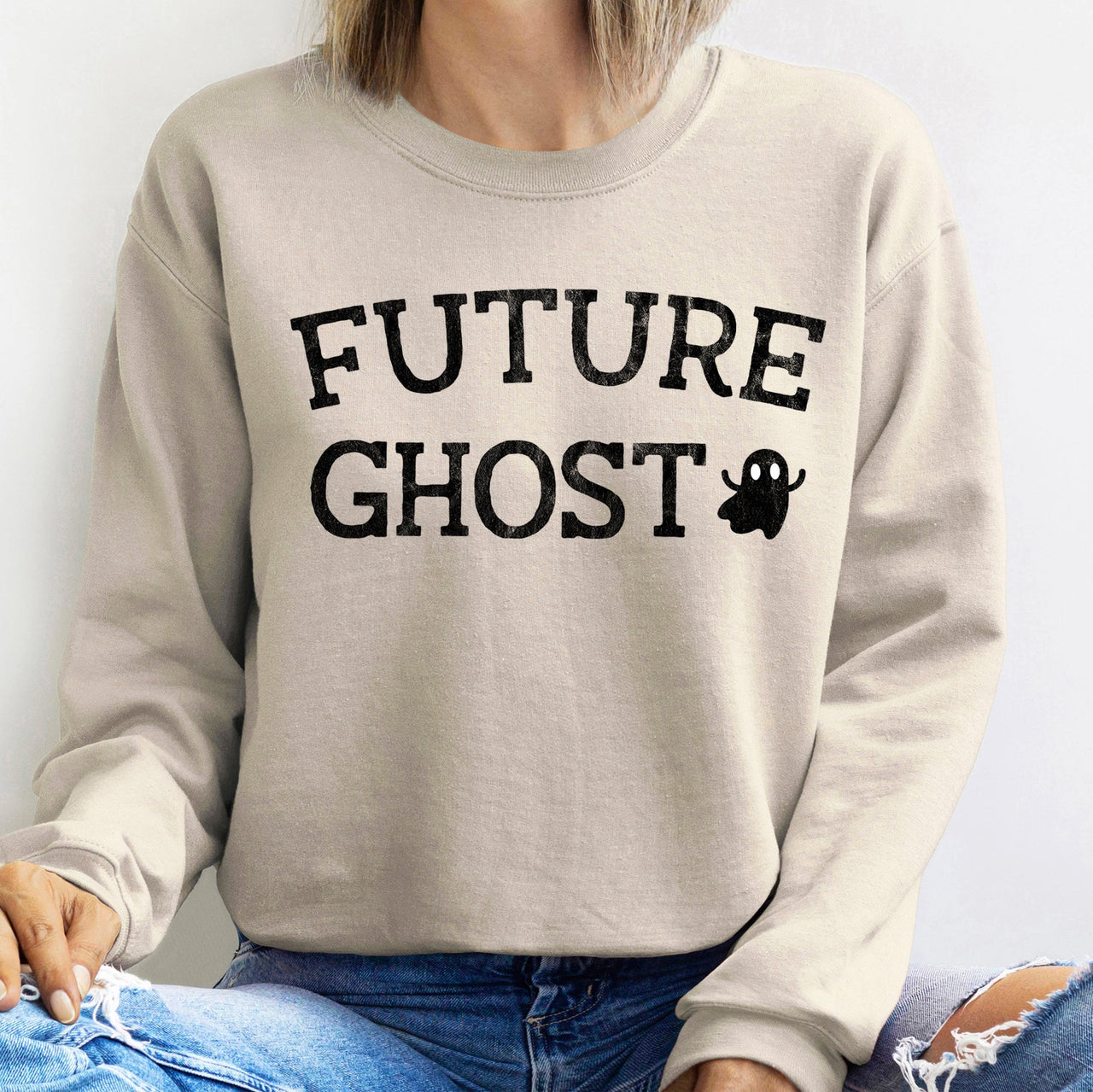 Future Ghost Halloween Nighttime Spirit Illustration With Eerie Glow And Cozy Comfort Sweatshirt