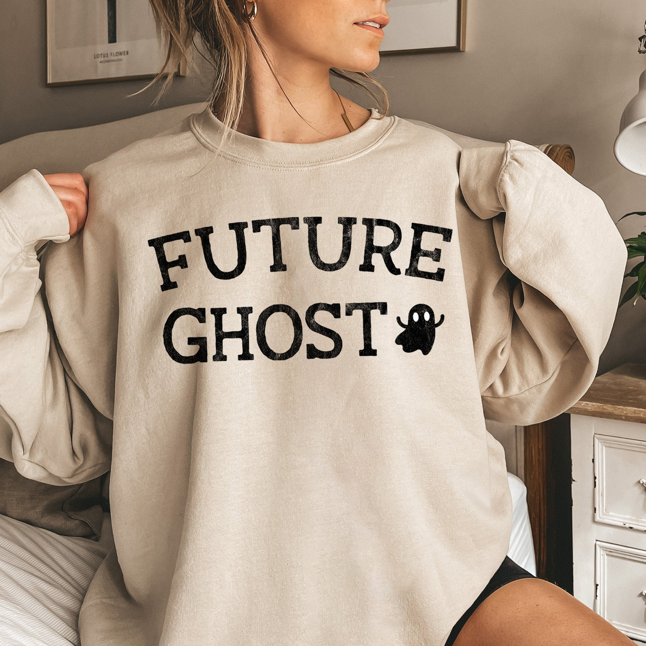 Future Ghost Halloween Nighttime Spirit Illustration With Eerie Glow And Cozy Comfort Sweatshirt