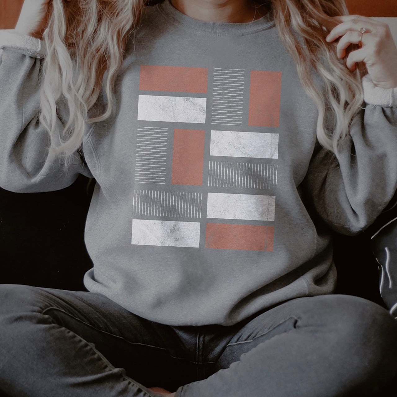 Abstract Geometric Rectangle Print Modern Minimalist Graphic Art Statement Sweatshirt