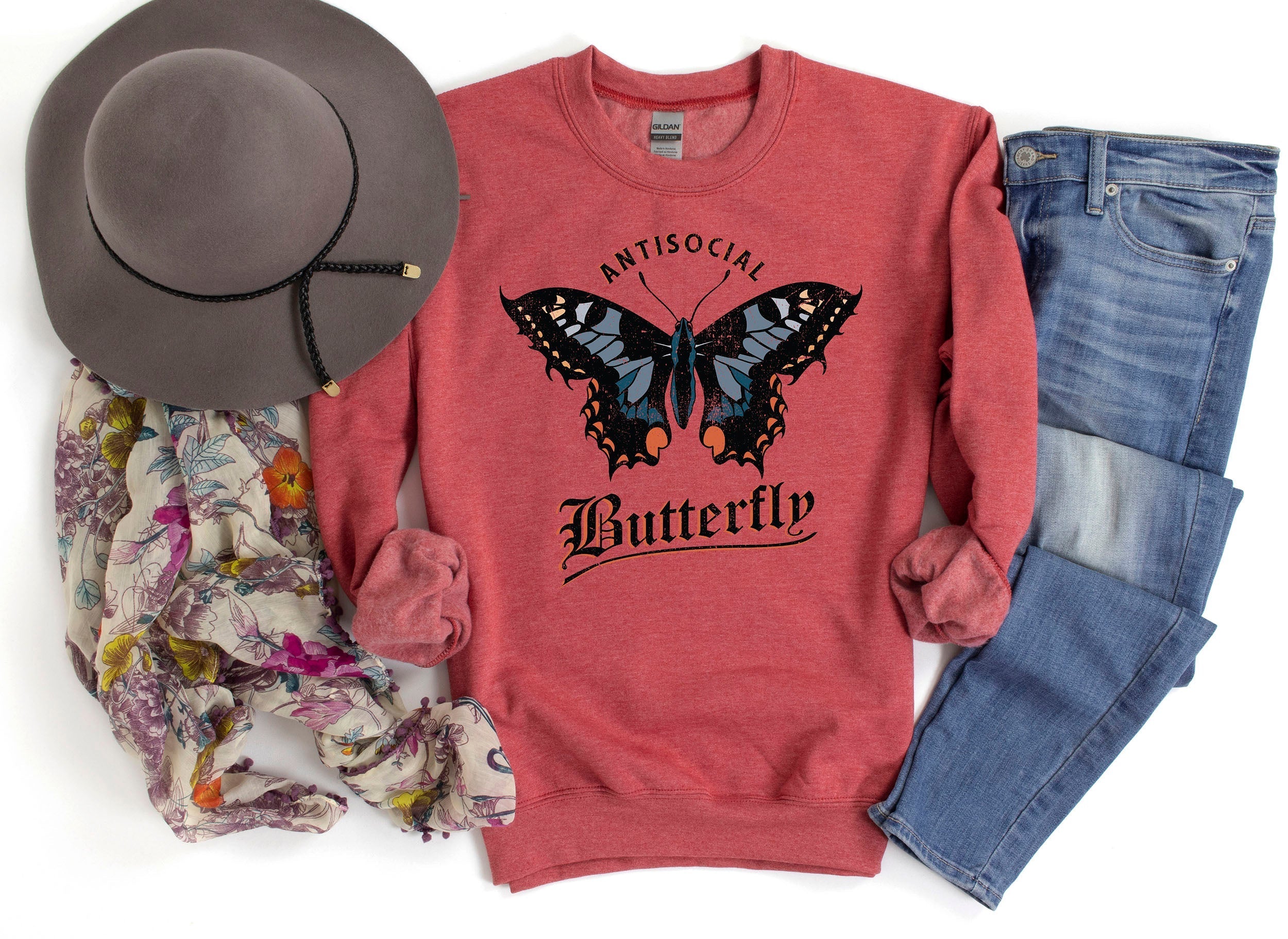 Anti Social Butterfly Ultra Cozy Premium Cotton Blend Bold Graphic Statement Print Sweatshirt