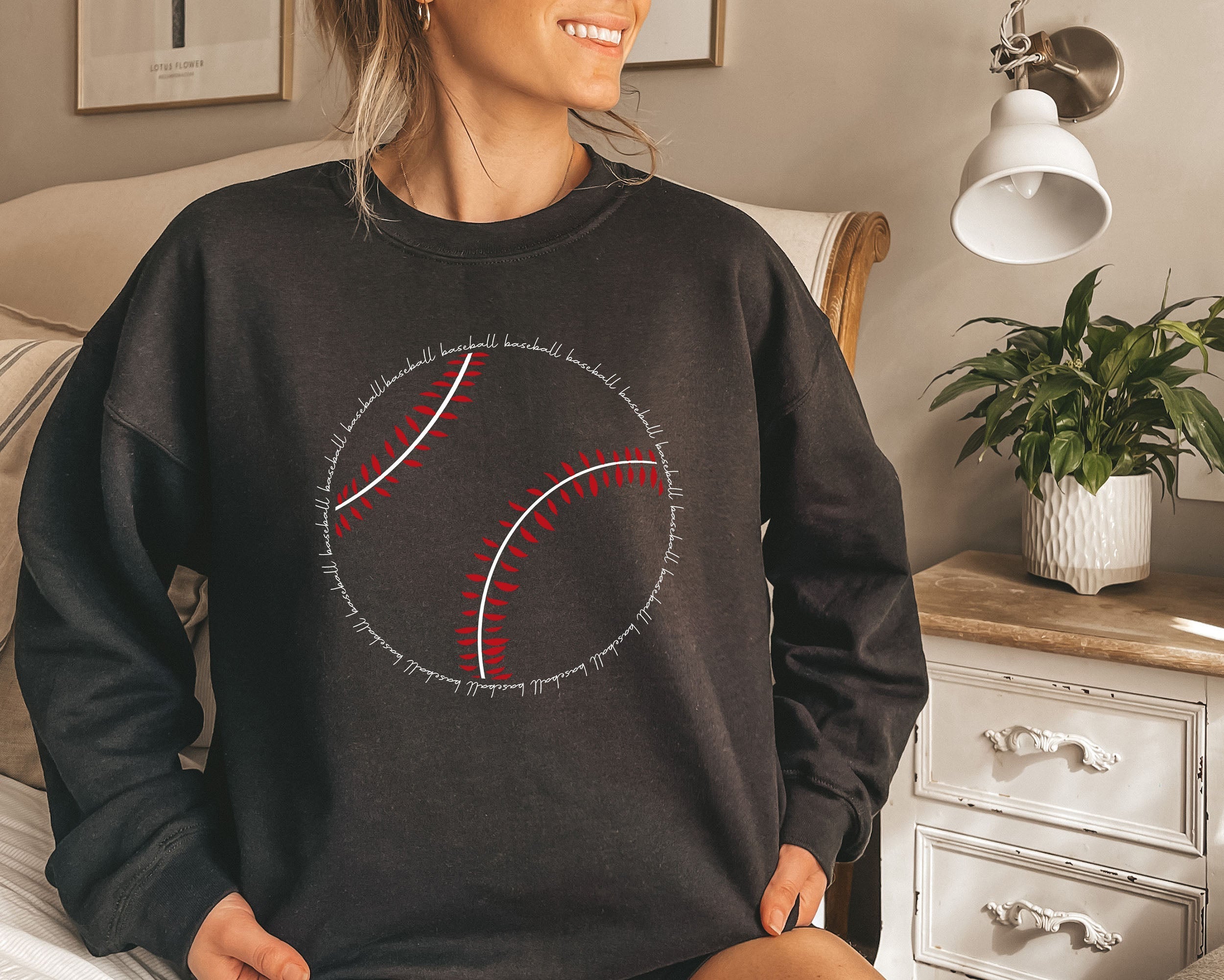 Chic Baseball Word Art Graphic Cozy Fleece Interior For Everyday Layering And Comfort Sweatshirt