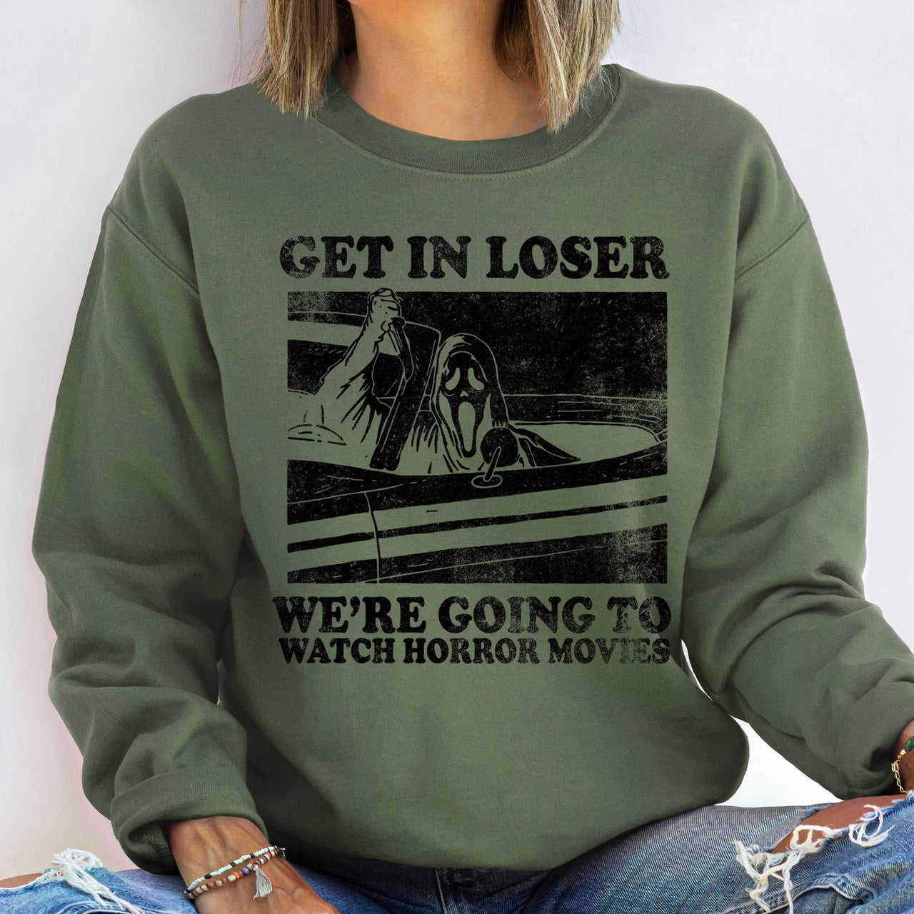 Get In Loser Halloween Fun Sayings Graphic For Halloween Party Lovers And Pop Culture Fans Sweatshirt