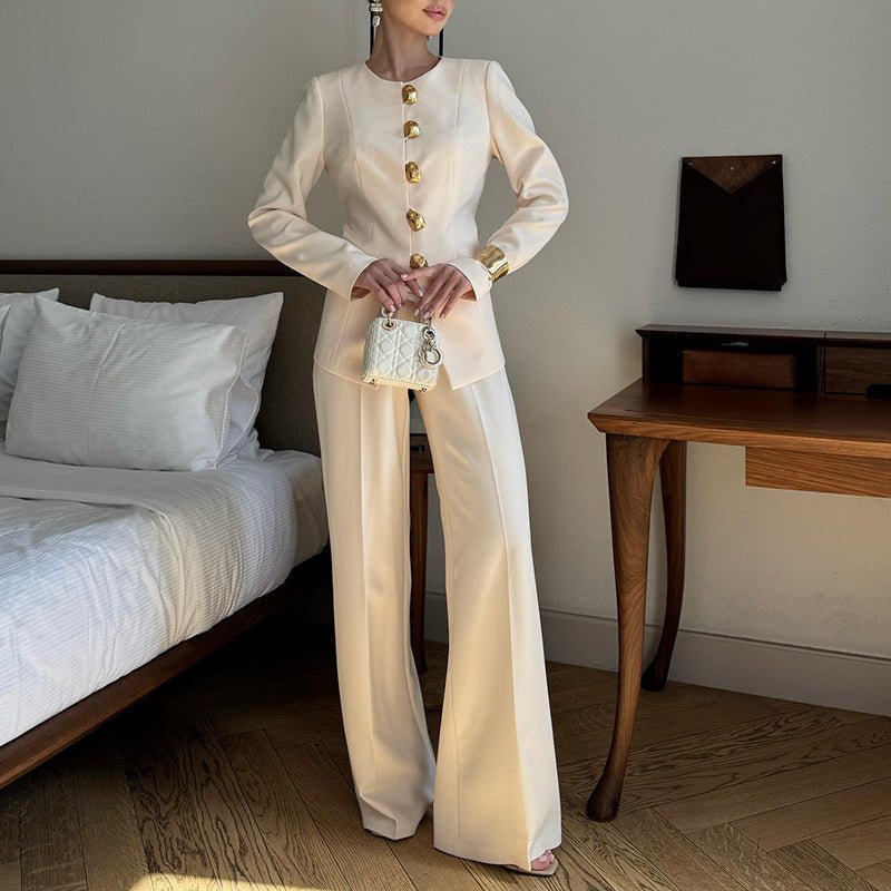 Gold Button Blazer & Straight Leg Pants Set (MS398)