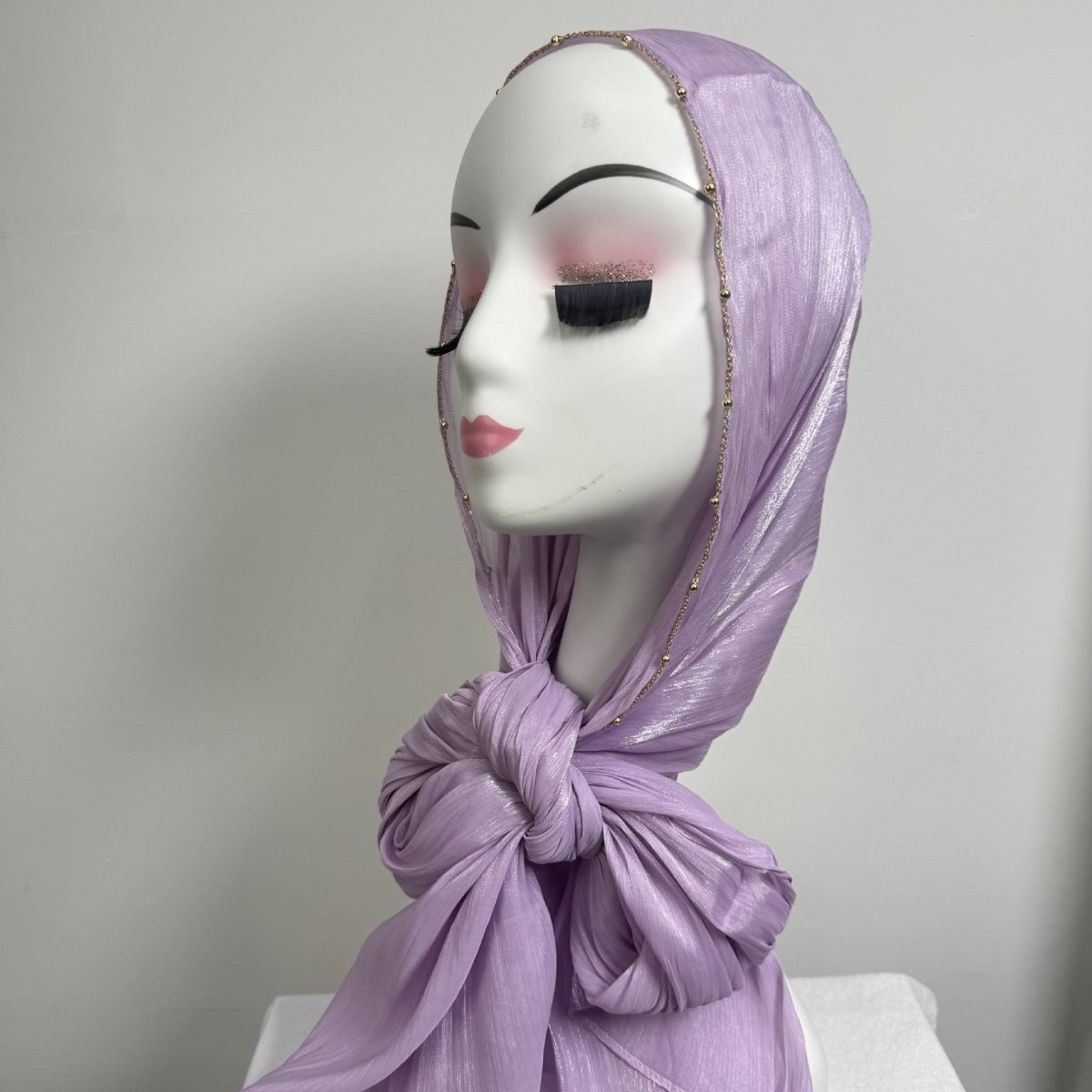 Gold Chain Beaded Edge Crinkle Satin Hijab(MH238)