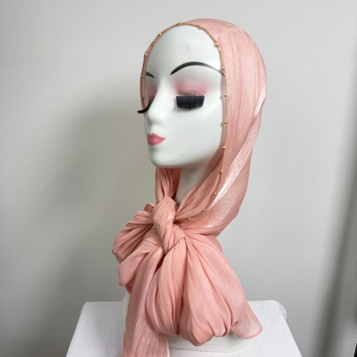 Gold Chain Beaded Edge Crinkle Satin Hijab(MH238)