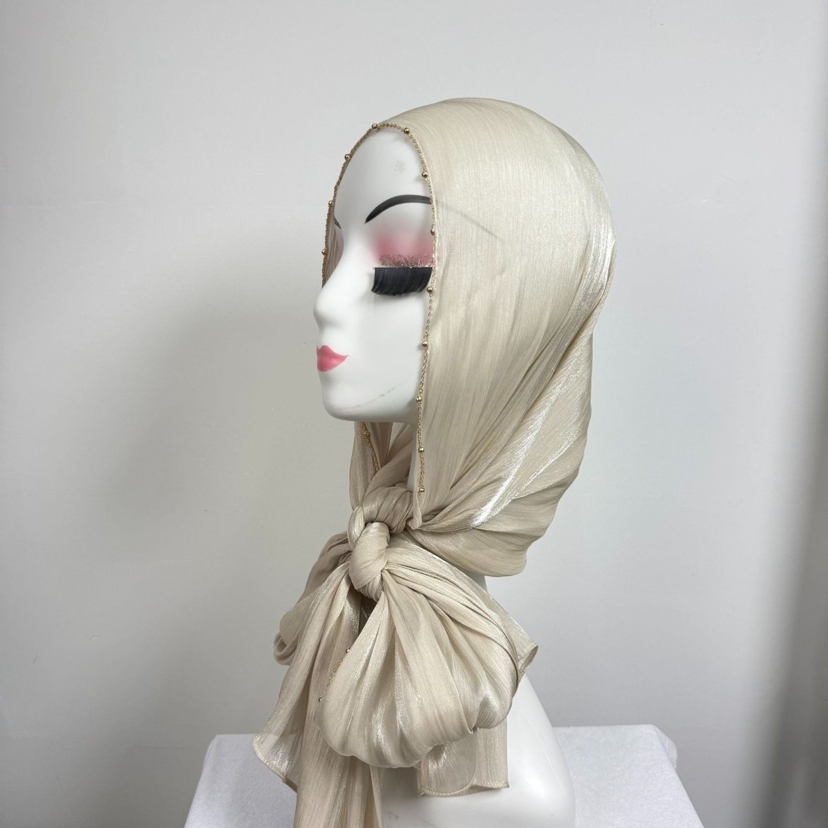 Gold Chain Beaded Edge Crinkle Satin Hijab(MH238)