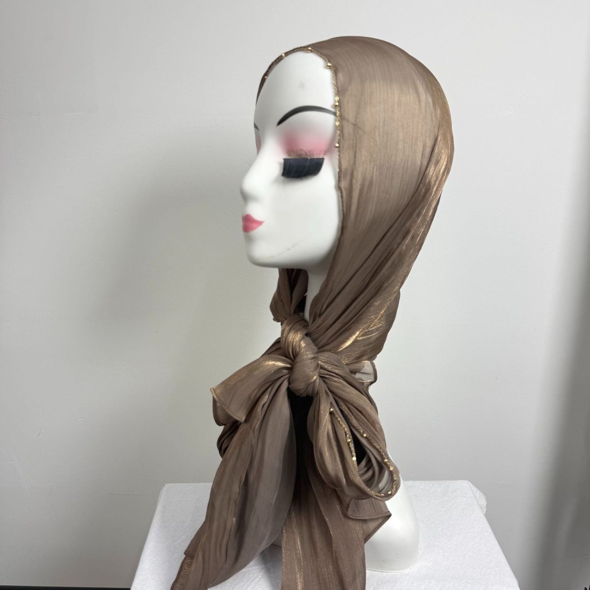 Gold Chain Beaded Edge Crinkle Satin Hijab(MH238)