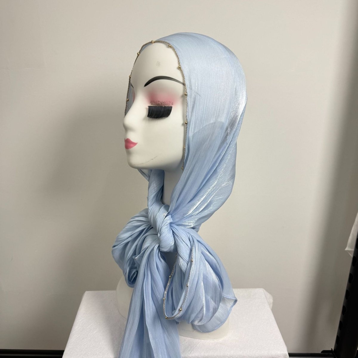 Gold Chain Beaded Edge Crinkle Satin Hijab(MH238)