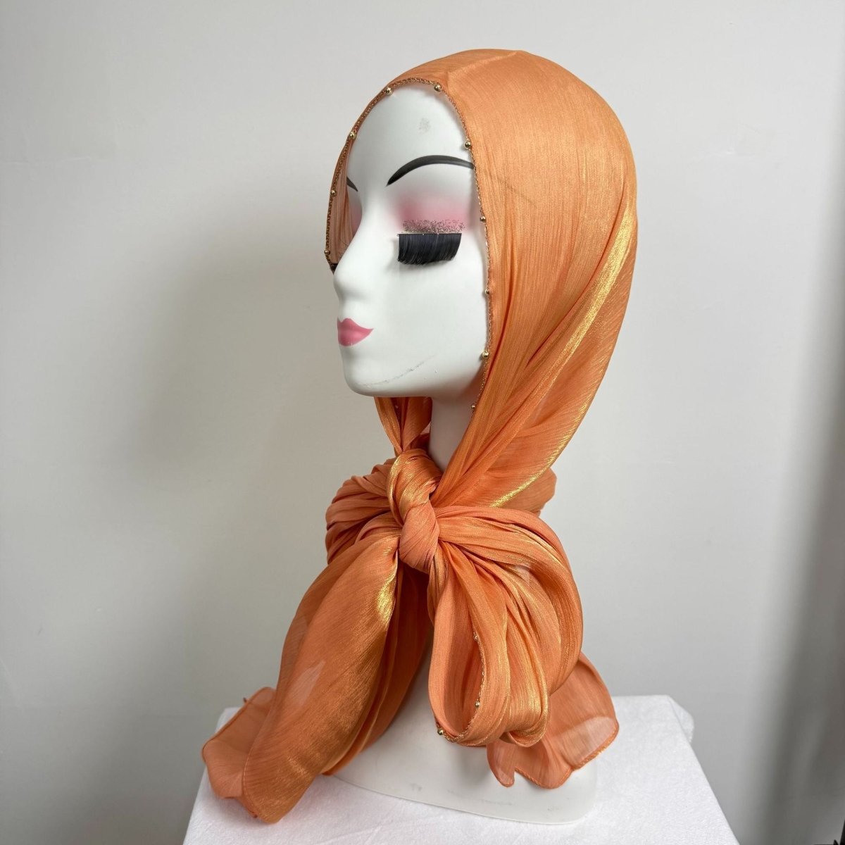Gold Chain Beaded Edge Crinkle Satin Hijab(MH238)