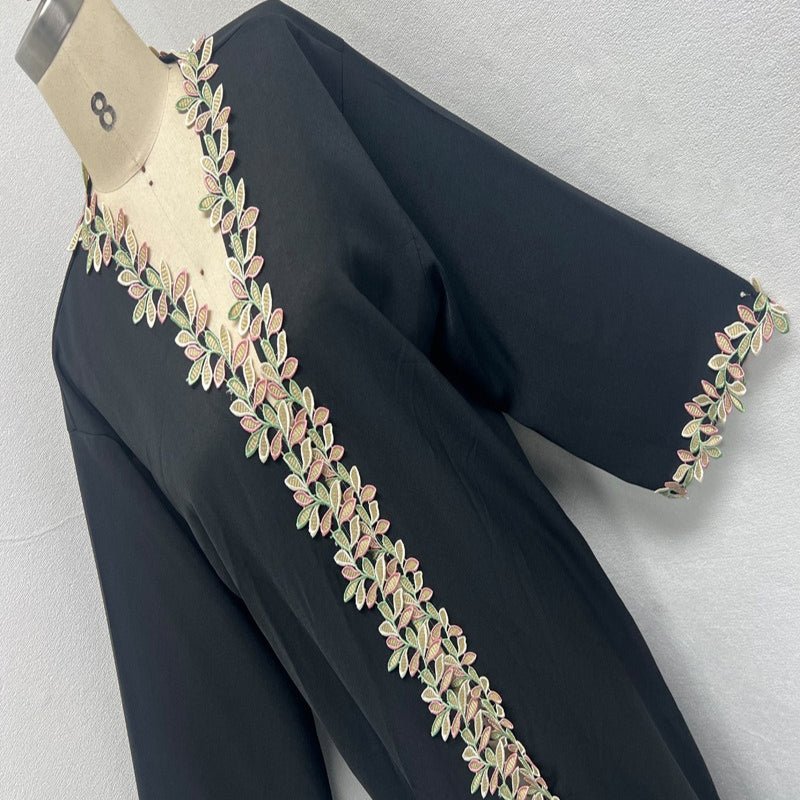 Gold Floral Embroidered Abaya (MOA296)