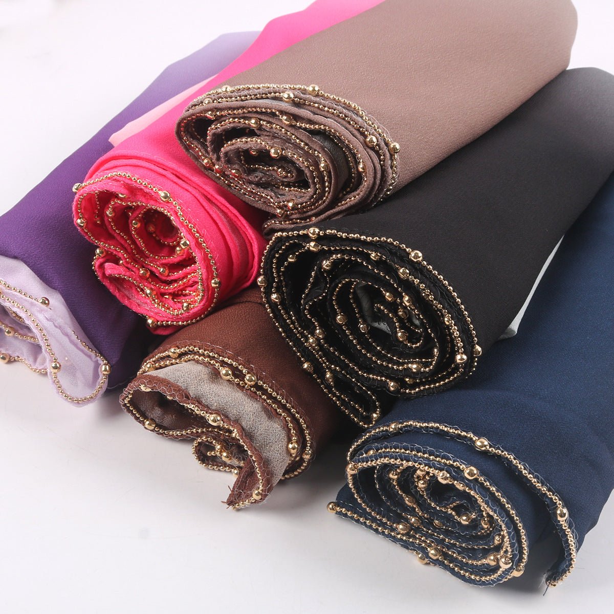 Gradient Colour Pearl Chiffon Beaded Chain Hijab (MH137)