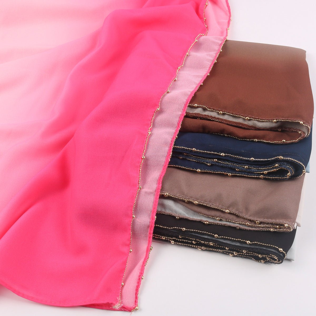 Gradient Colour Pearl Chiffon Beaded Chain Hijab (MH137)