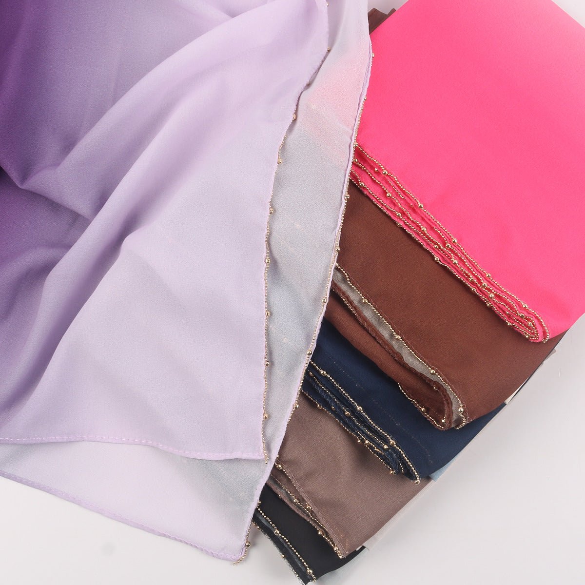 Gradient Colour Pearl Chiffon Beaded Chain Hijab (MH137)