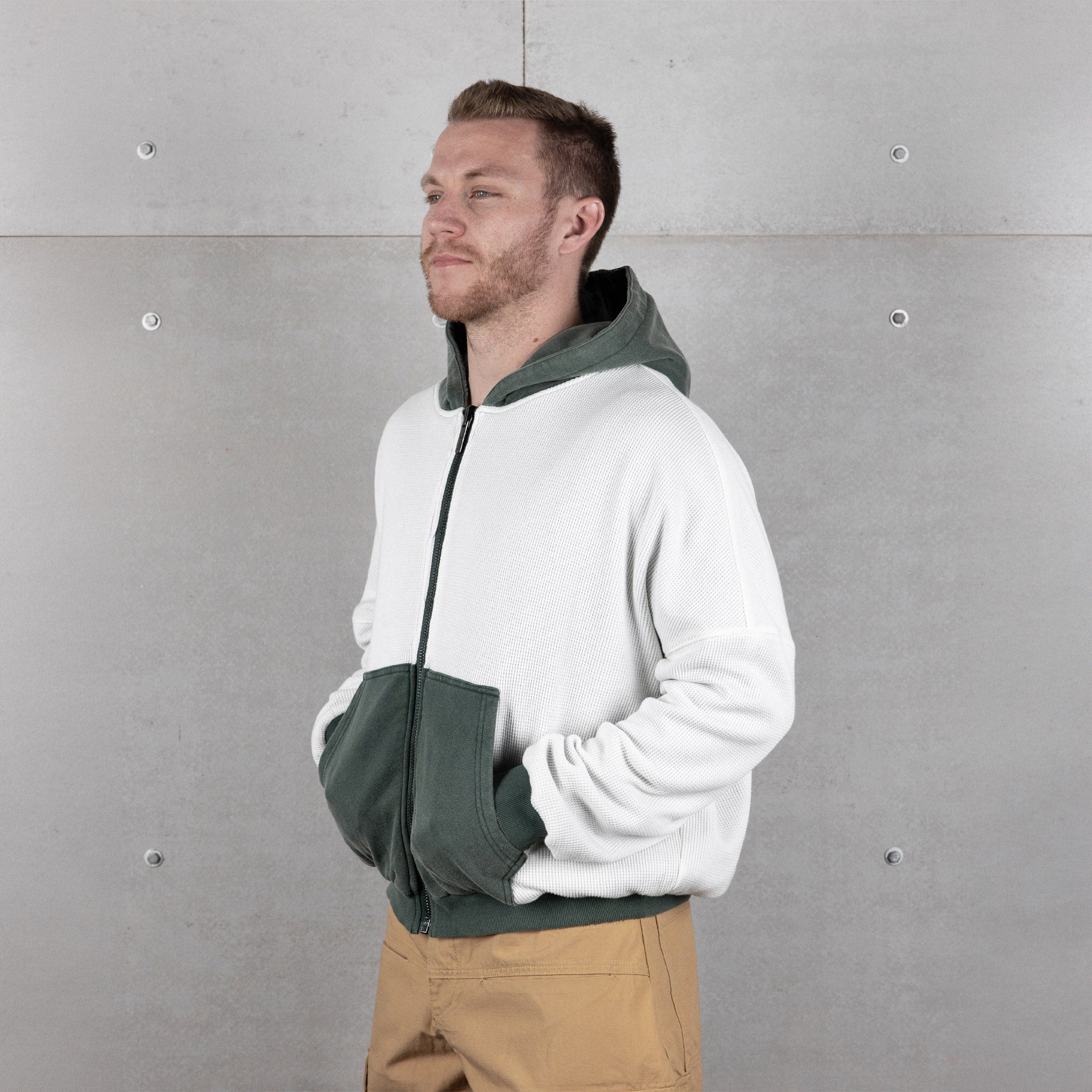 Commons Reversible Thermal Zip Up Faded Green/White