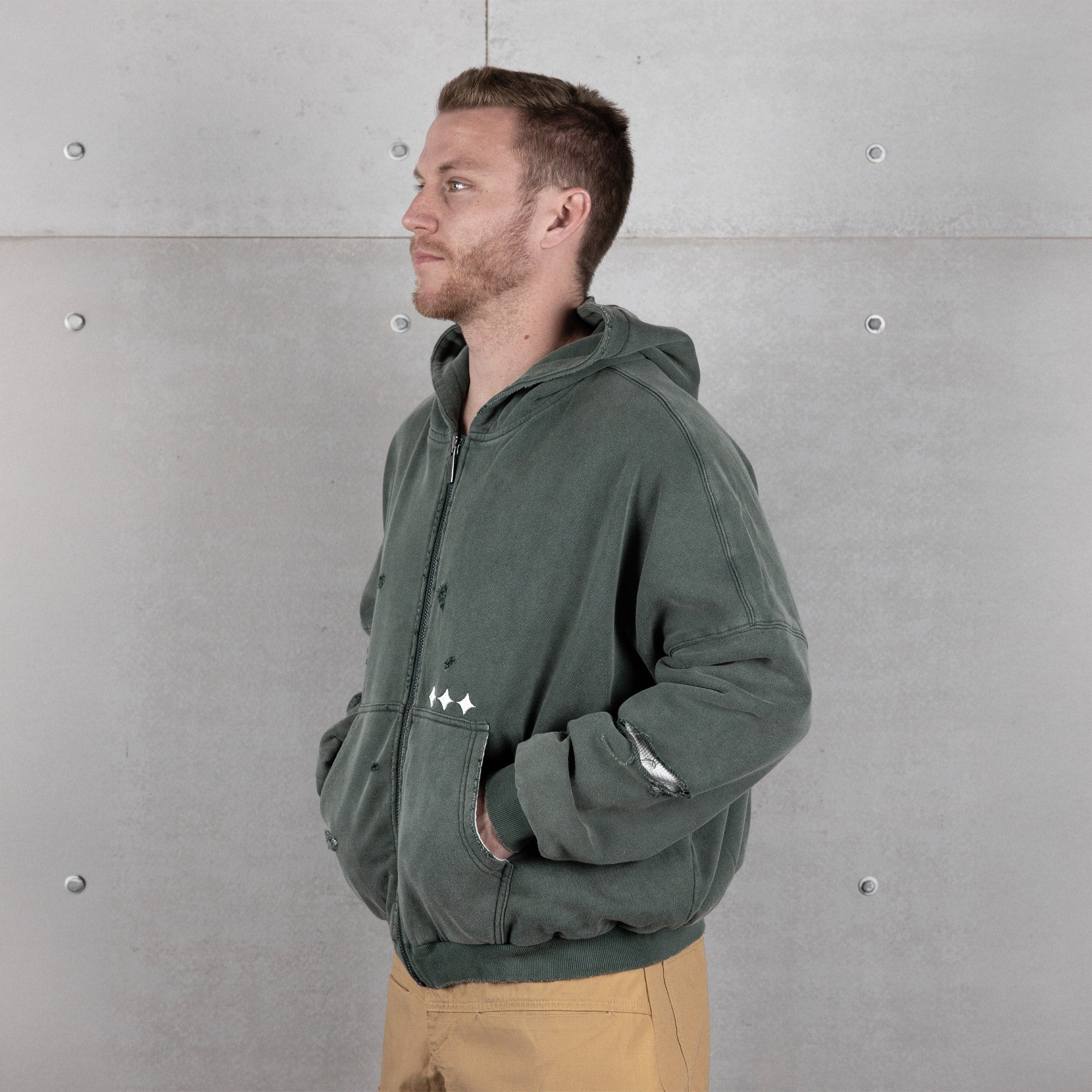 Commons Reversible Thermal Zip Up Faded Green/White