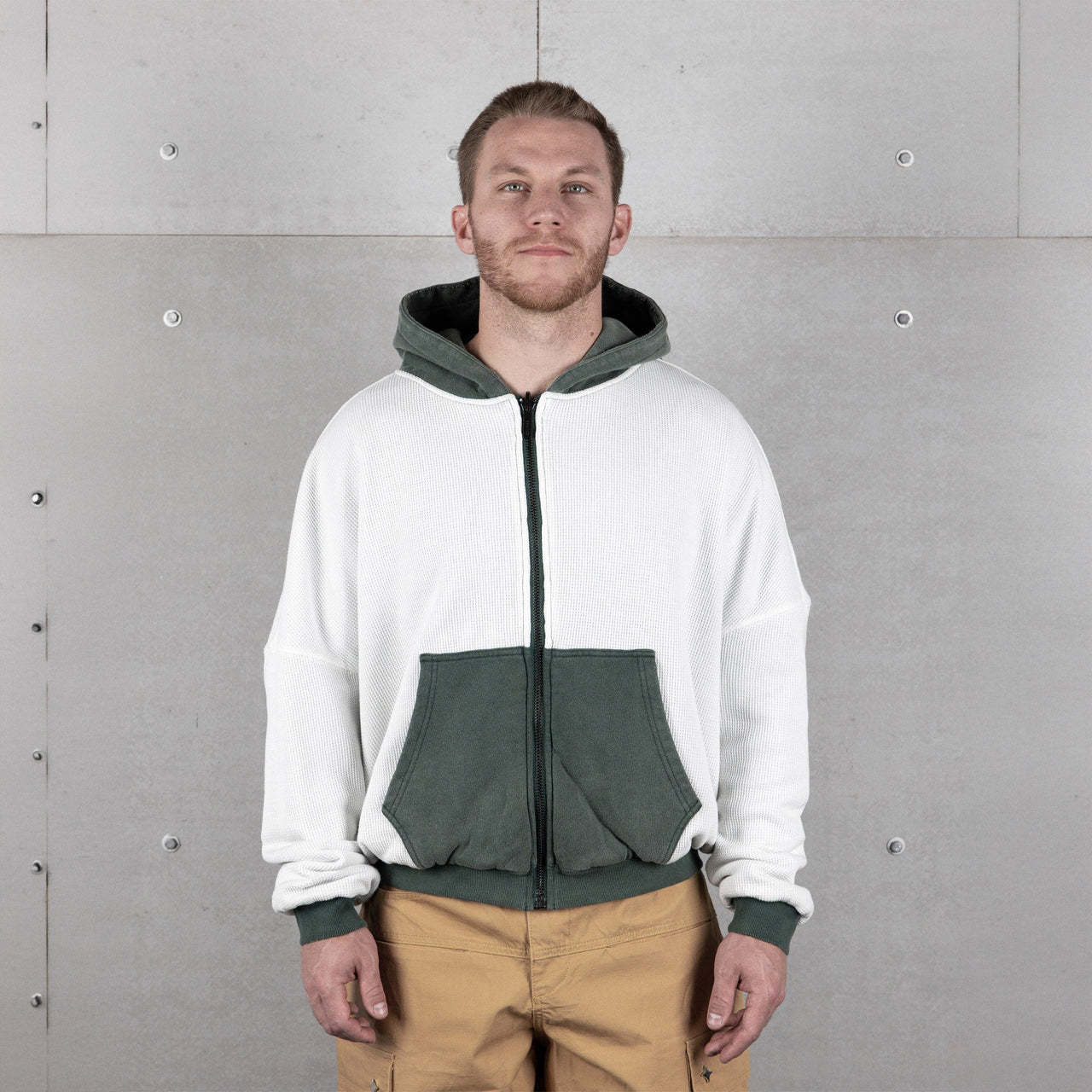 Commons Reversible Thermal Zip Up Faded Green/White