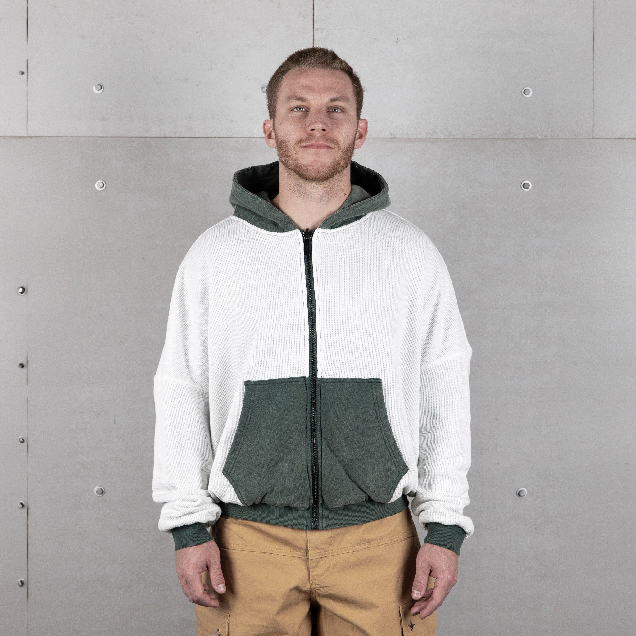 Commons Reversible Thermal Zip Up Faded Green/White