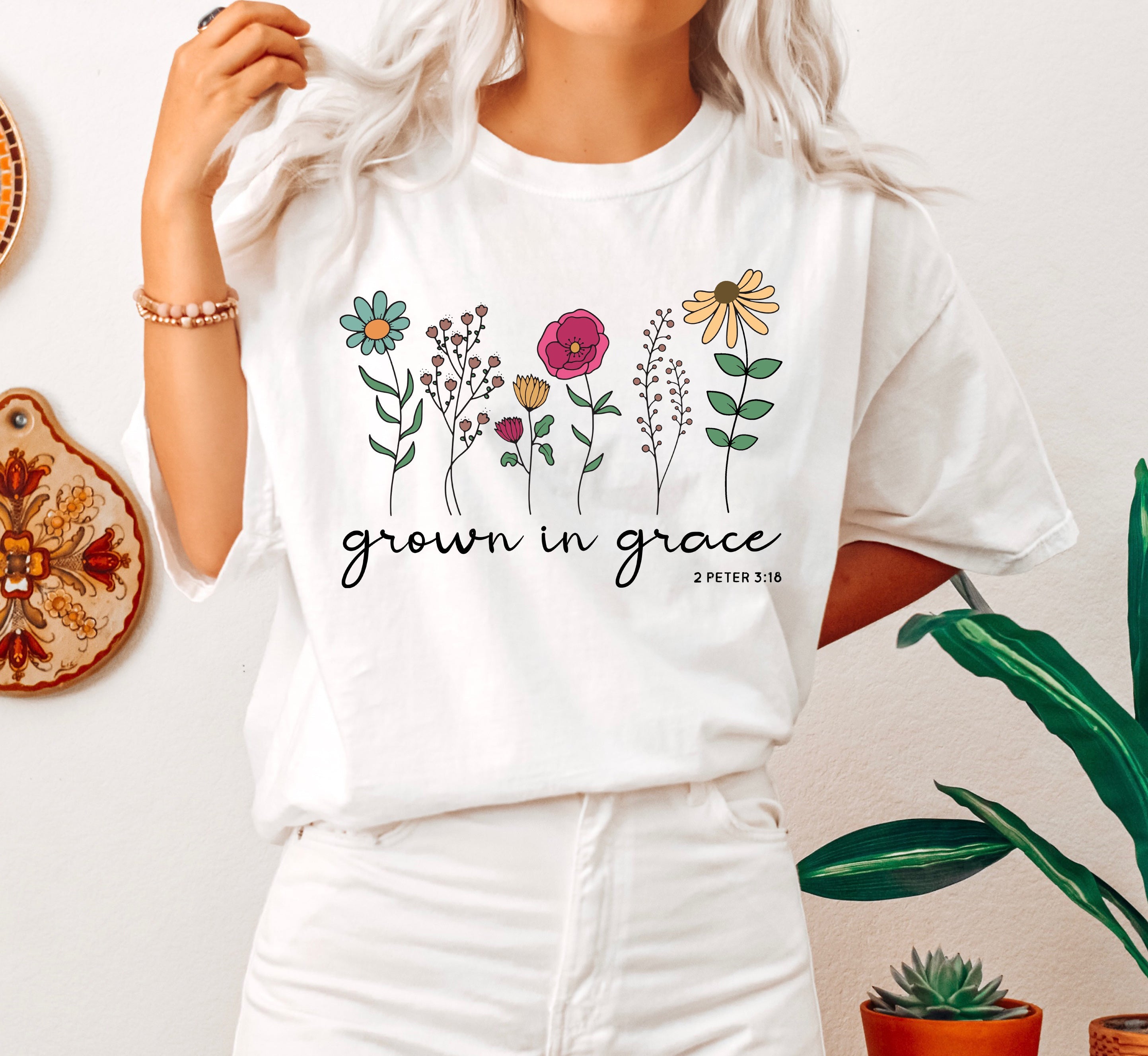 Grown In Grace Floral Comfort Colors Tee