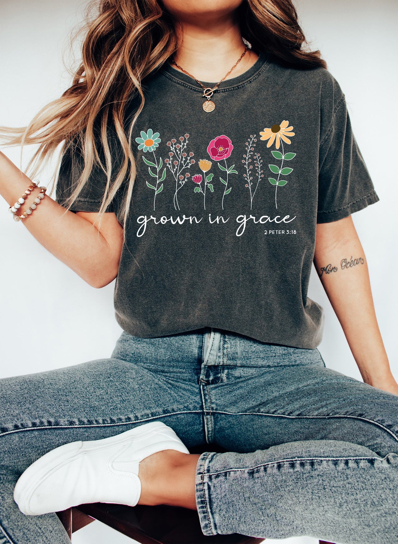 Grown In Grace Floral Garden Bloom Pattern Limited Edition Exclusive Comfort Colors Tee