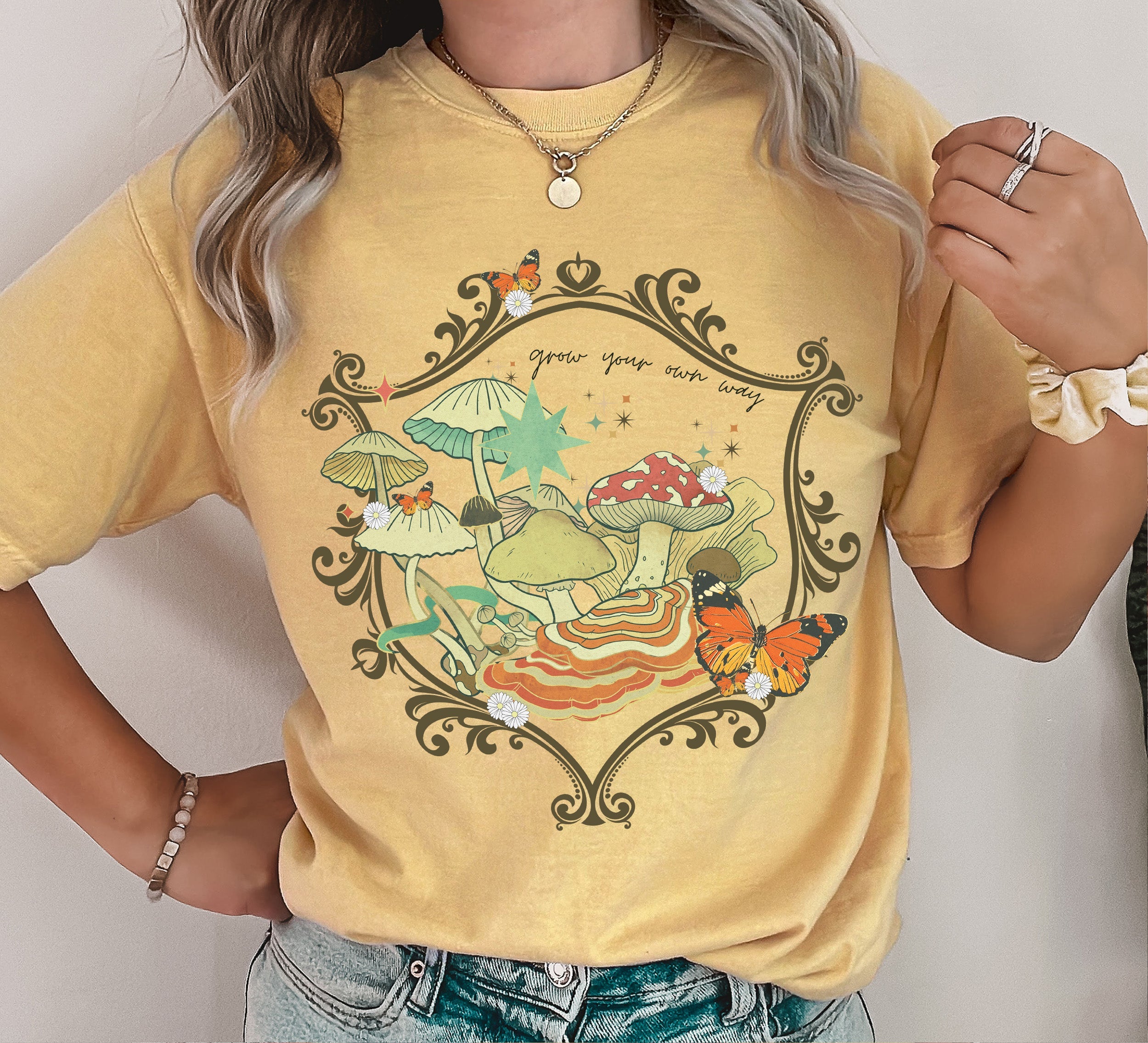 Grow Your Own Way Mystical Garden Moonlight Mandala Of Sacred Paths And Stars Comfort Colors Tee