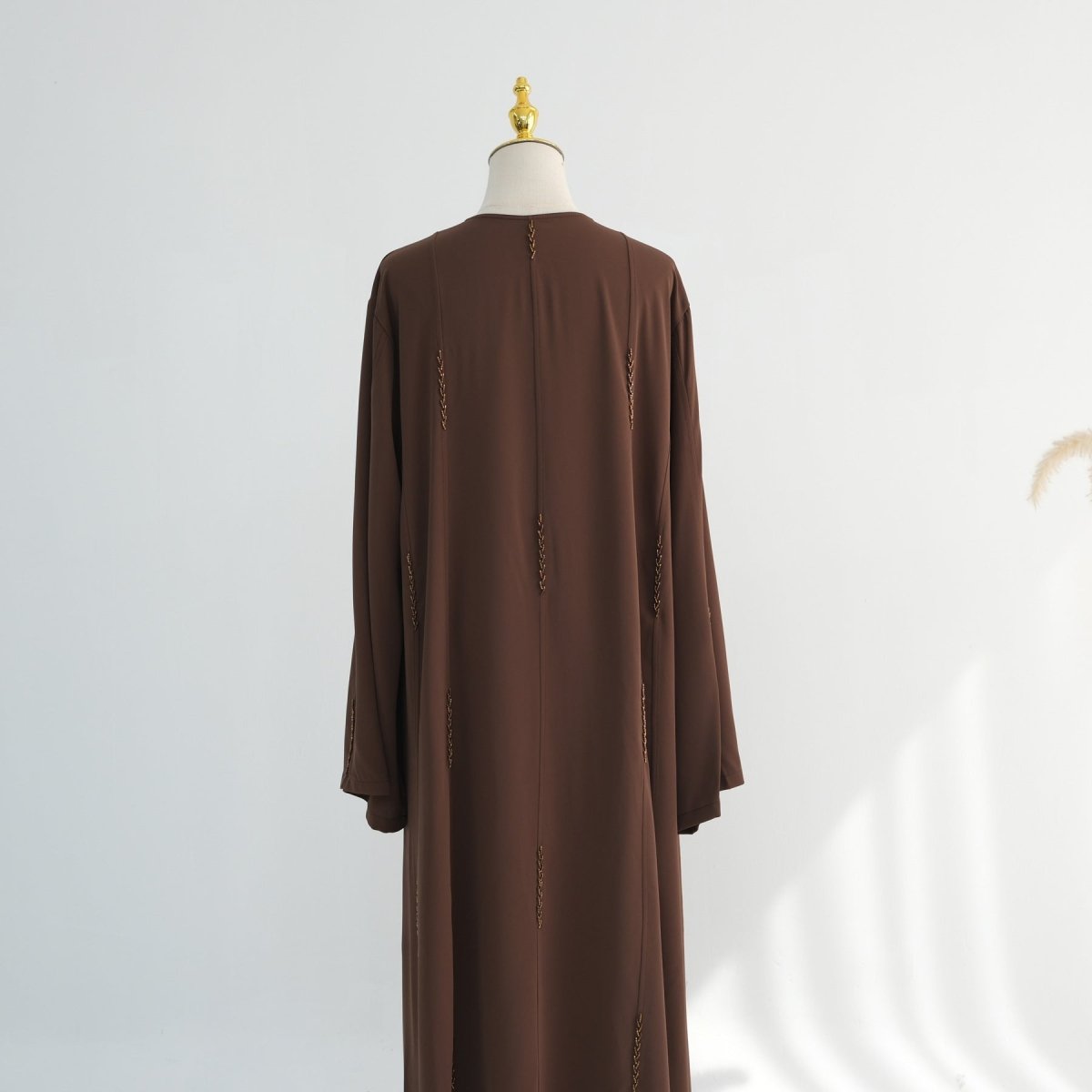 Hand-Beaded Linen Open Abaya(MOA320)