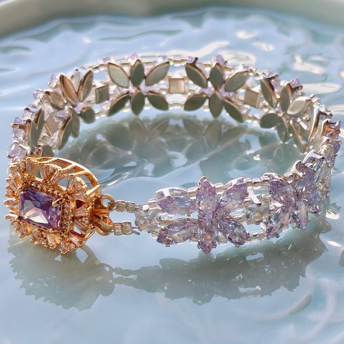 Handcrafted Crystal Floral Bracelet | Sparkling Statement Jewelry | Elegant Art-Inspired Accessory for Women (MAC348)