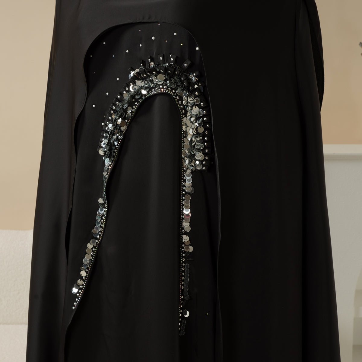 Haute Couture Abaya, Heavy-Crafted 3-Layer Cape Abaya (MA096)