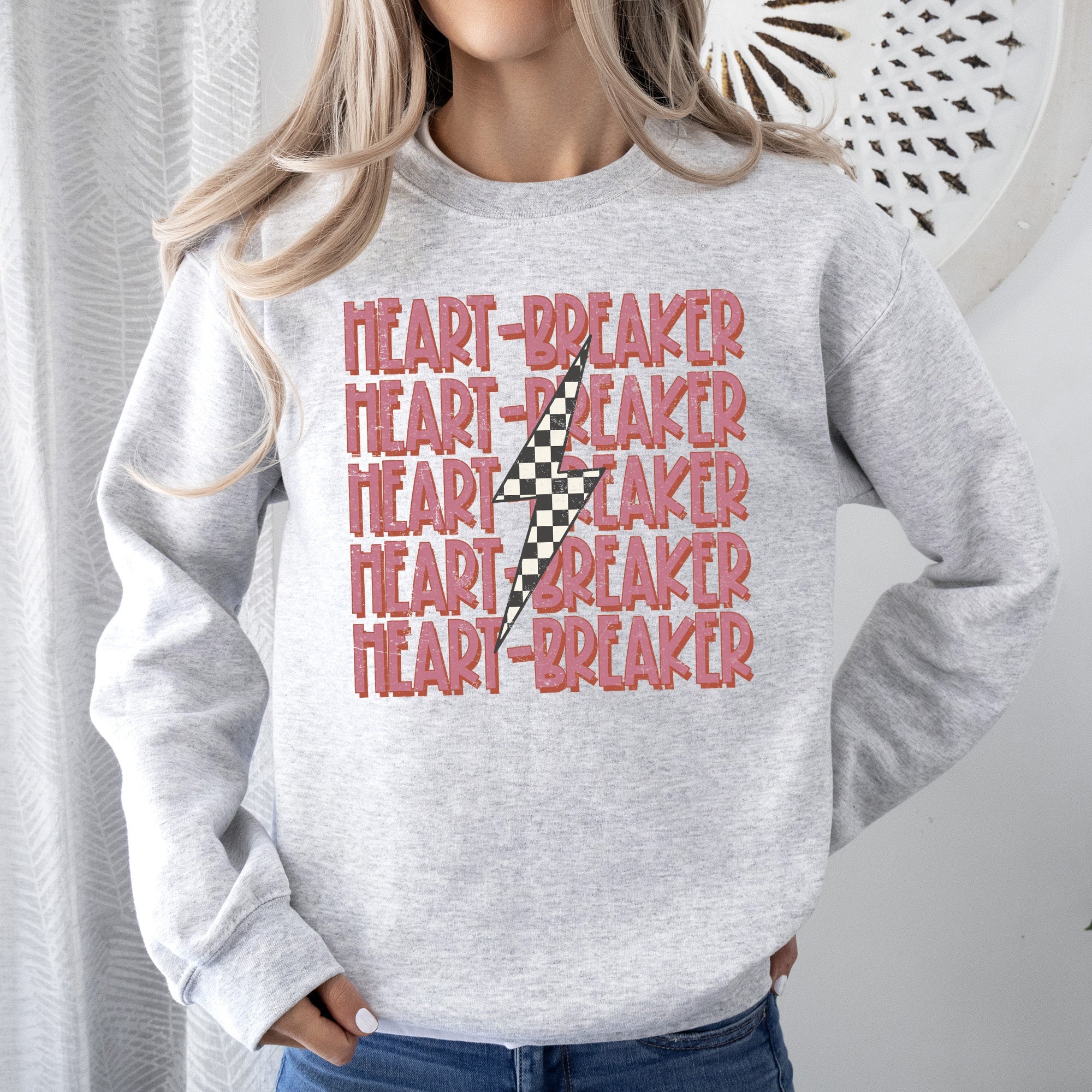 Heart Breaker Retro Bolt Valentine's Day Vintage Style Statement Ultra Bold Edgy Graphic Sweatshirt