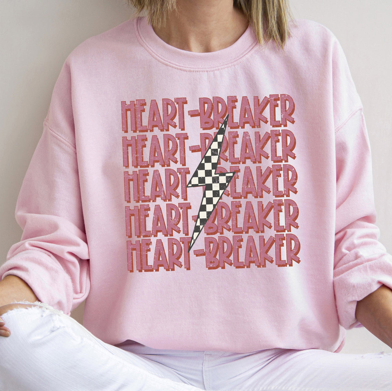 Heart Breaker Retro Bolt Valentine's Day Vintage Style Statement Ultra Bold Edgy Graphic Sweatshirt