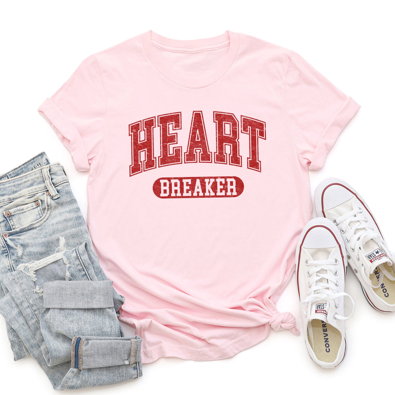 Heart Breaker Collegiate Love Valentine Edition Ultra Soft Vintage Premium Graphic Tee