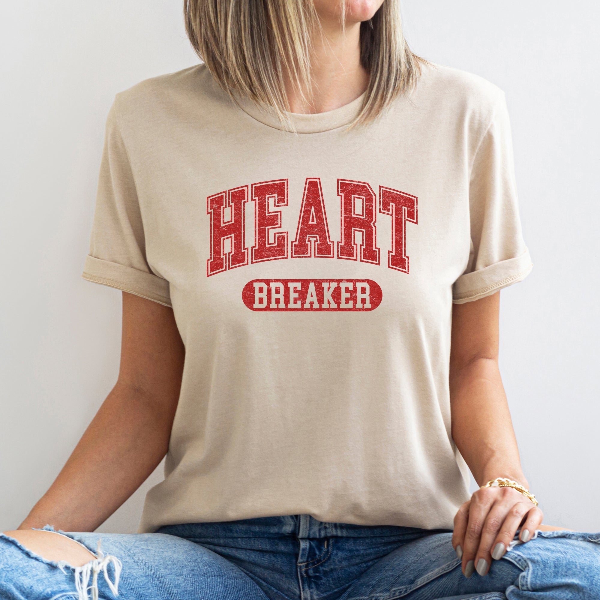 Heart Breaker Collegiate Love Valentine Edition Ultra Soft Vintage Premium Graphic Tee