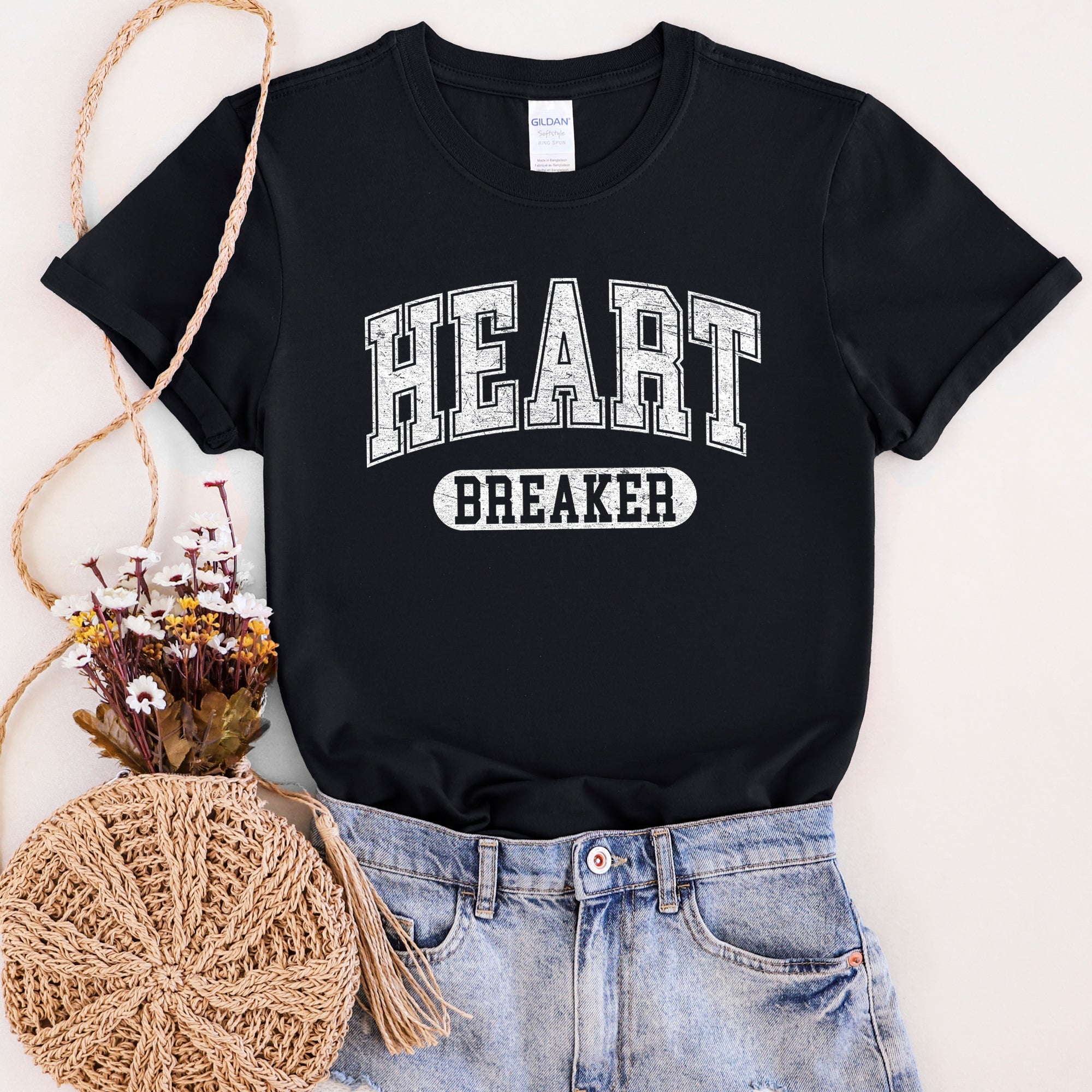 Heart Breaker Collegiate Love Valentine Edition Ultra Soft Vintage Premium Graphic Tee