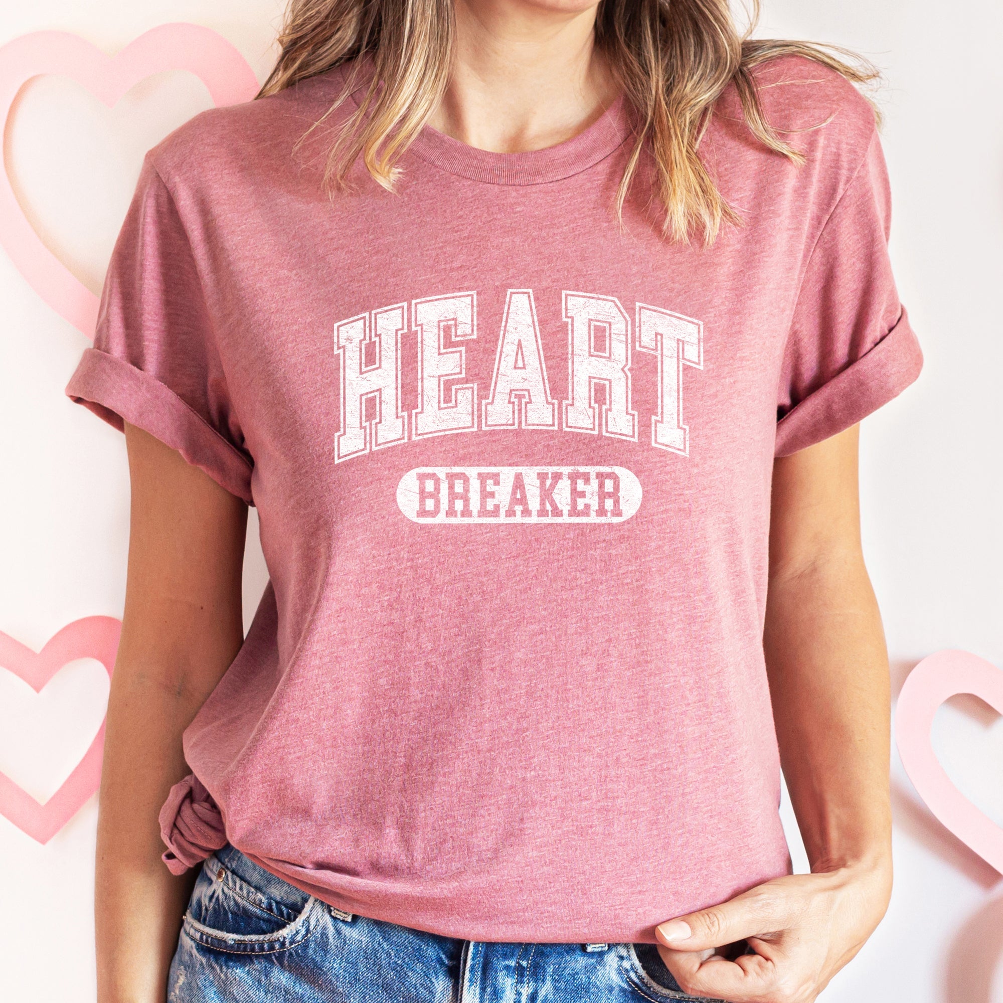 Heart Breaker Collegiate Love Valentine Edition Ultra Soft Vintage Premium Graphic Tee