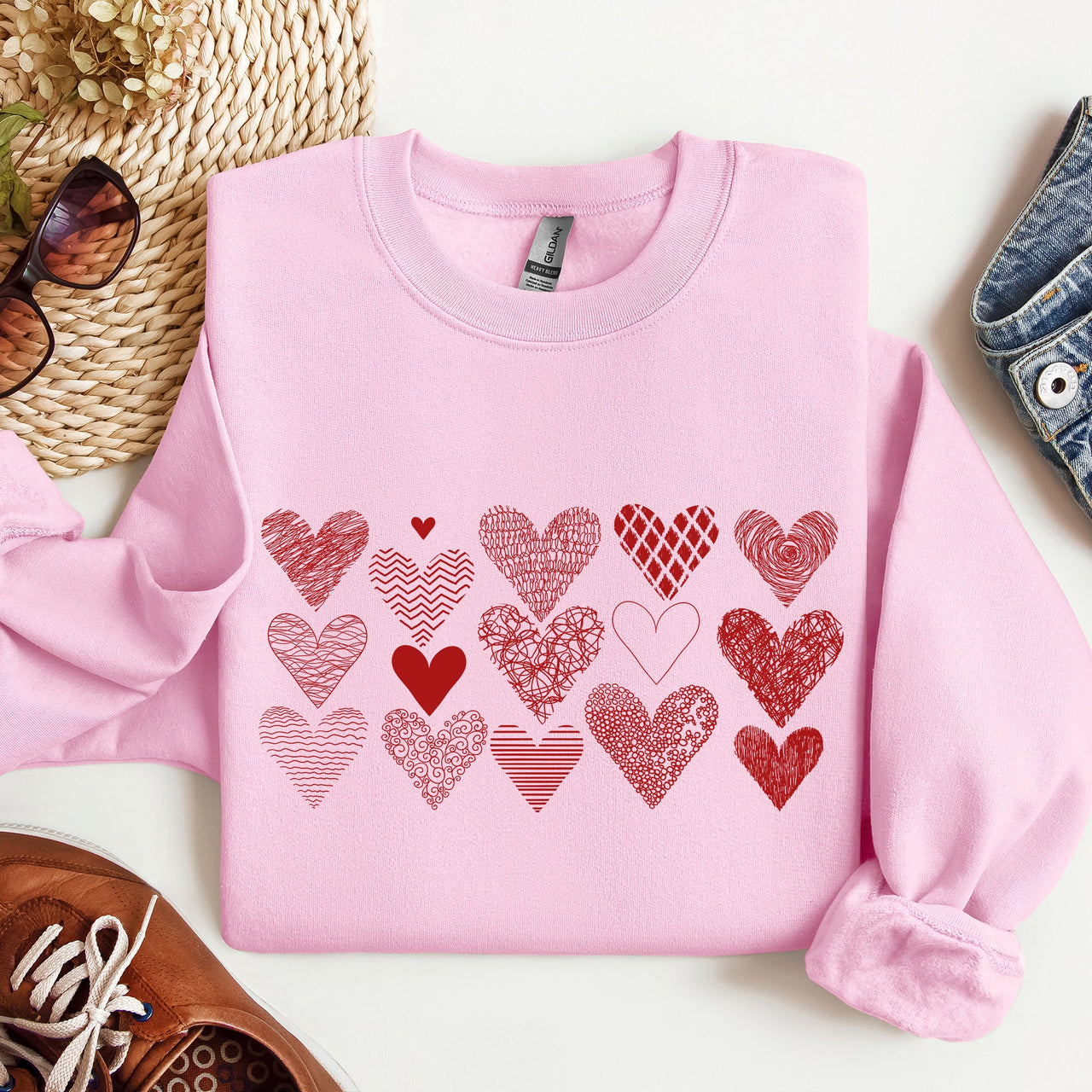 Heart Doodles Valentine's Day Love Edition Cozy Fleece Graphic Warm Comfort Relaxed Fit Sweatshirt
