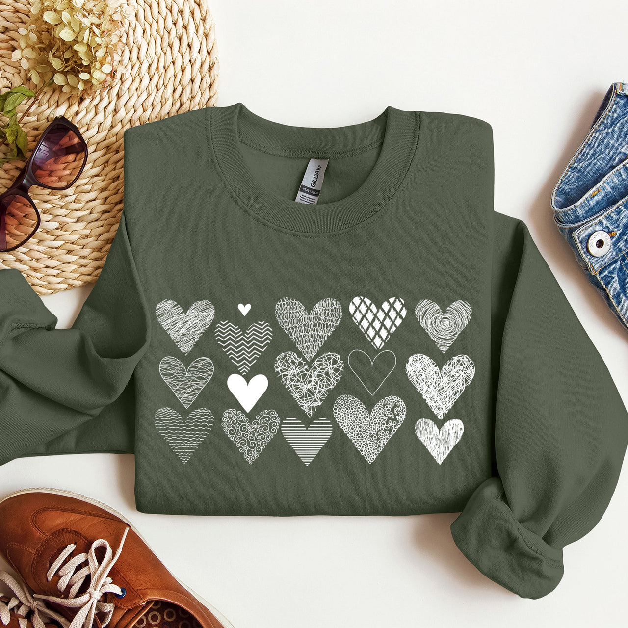 Heart Doodles Valentine's Day Love Edition Cozy Fleece Graphic Warm Comfort Relaxed Fit Sweatshirt
