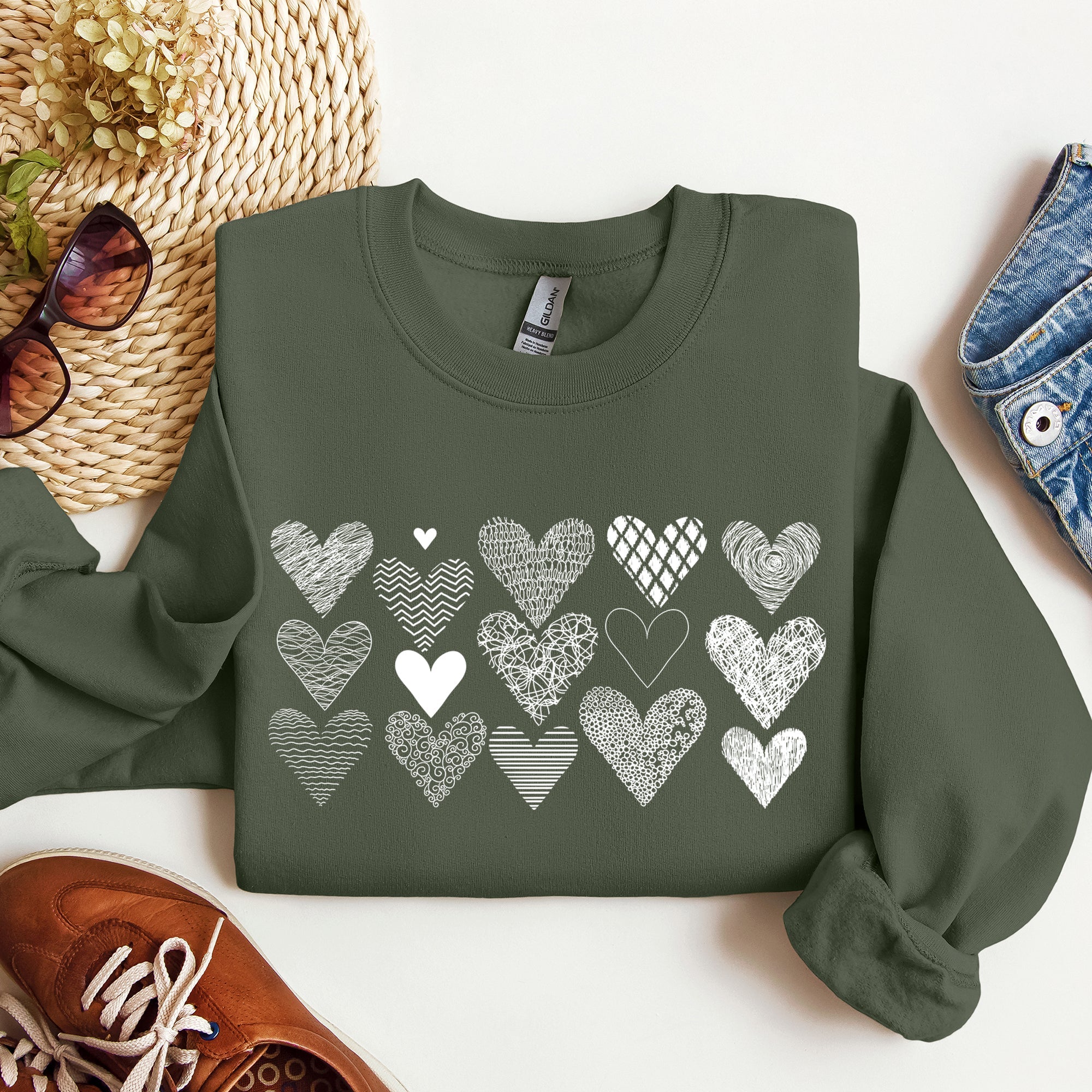 Heart Doodles Valentine's Day Love Edition Cozy Fleece Graphic Warm Comfort Relaxed Fit Sweatshirt