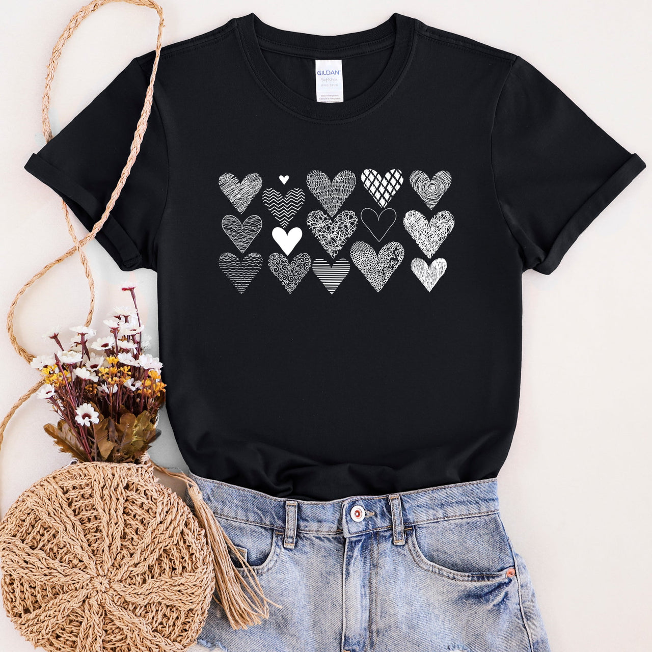 Heart Doodles Valentine Edition Hand Drawn Hearts And Hugs Artful Script Whimsical Illustrations Graphic Tee
