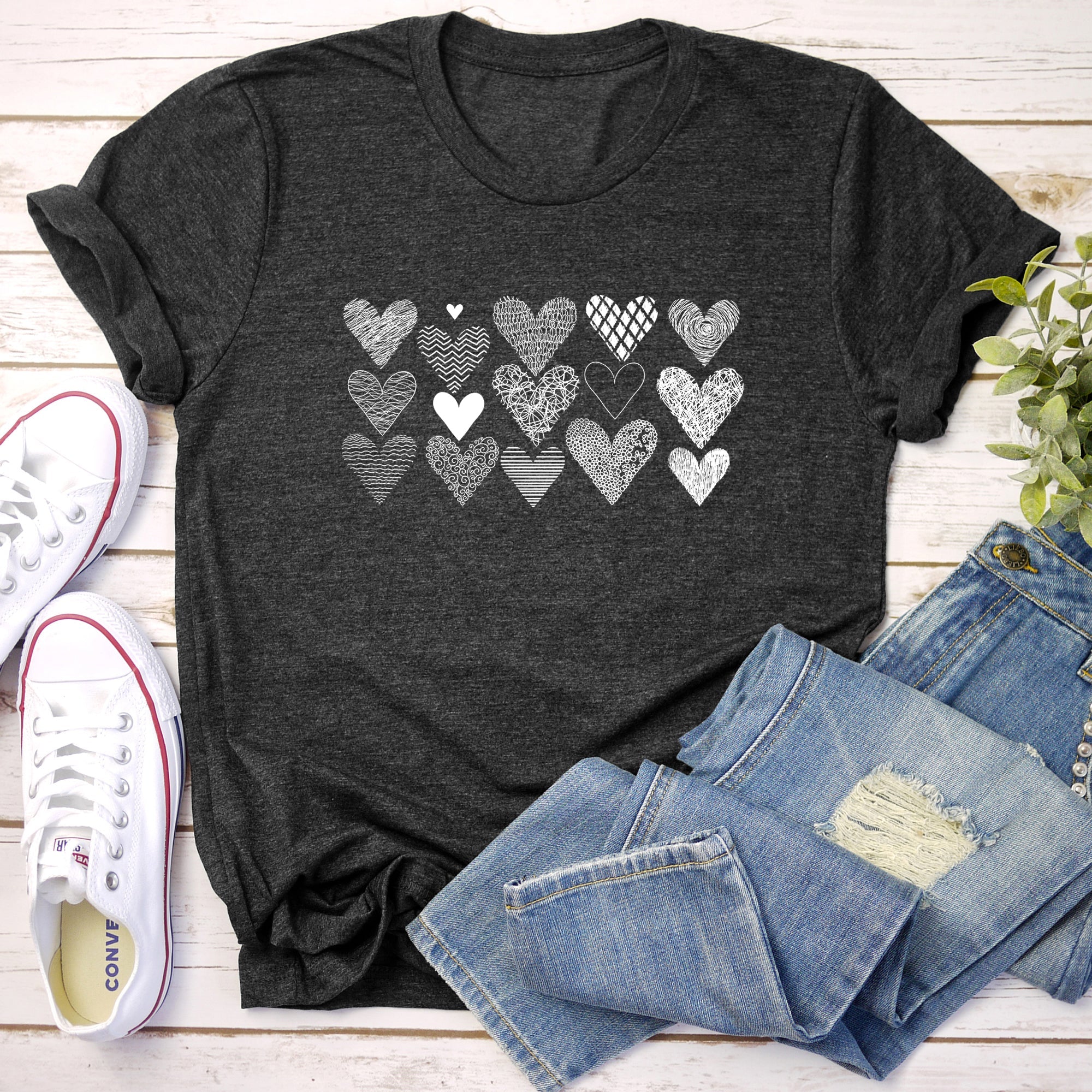 Heart Doodles Valentine Edition Hand Drawn Hearts And Hugs Artful Script Whimsical Illustrations Graphic Tee
