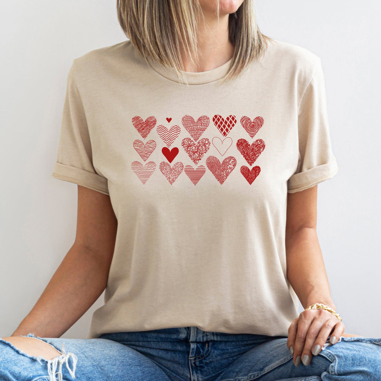 Heart Doodles Valentine Edition Hand Drawn Hearts And Hugs Artful Script Whimsical Illustrations Graphic Tee