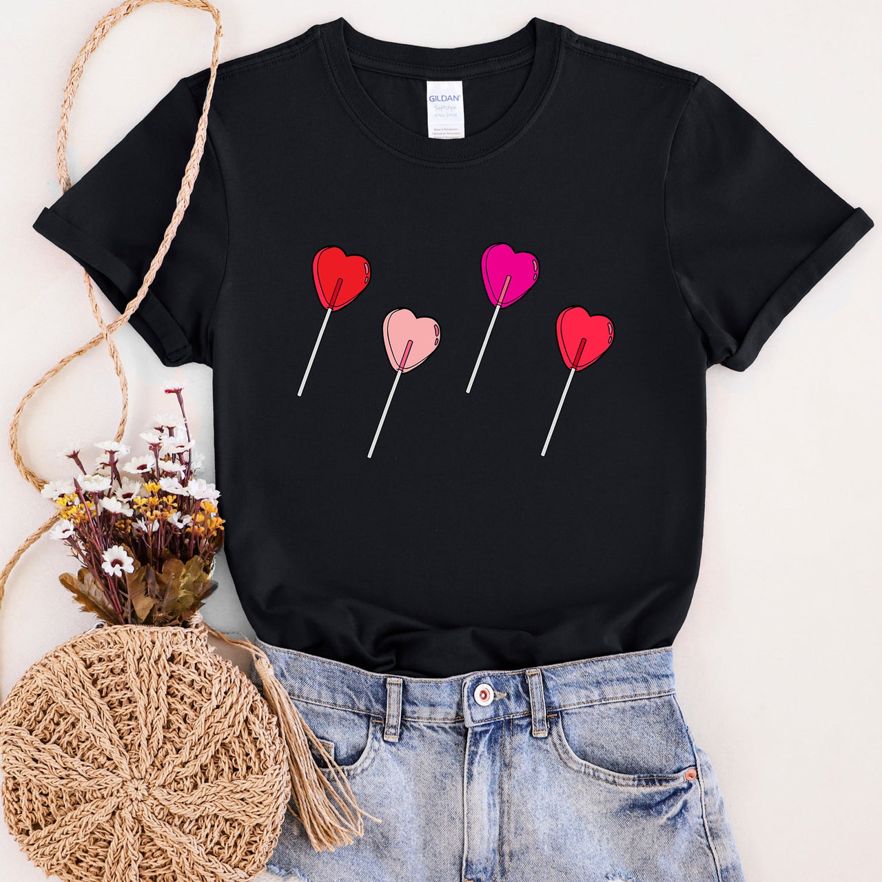 Valentine's Candy Lollipop Sweet Heart Cute Retro Style Illustration Graphic Tee