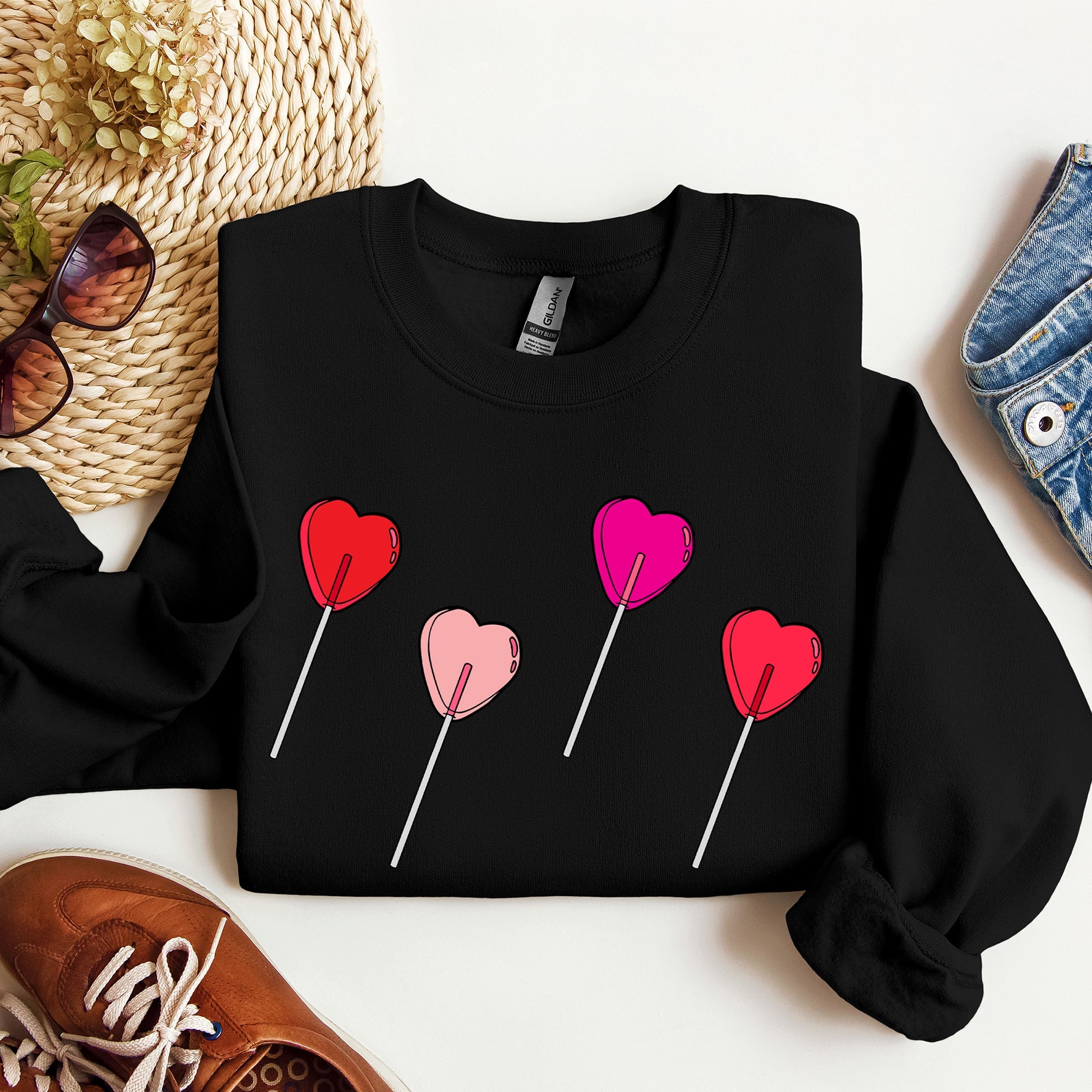 Valentine's Candy Lollipop Sweet Heart Graphic Print Celebrating Love Valentine's Day Edition Sweatshirt